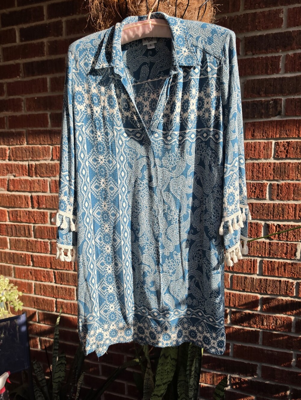 IVY JANE Blue Tassel Tunic Top Swim Coverup Small